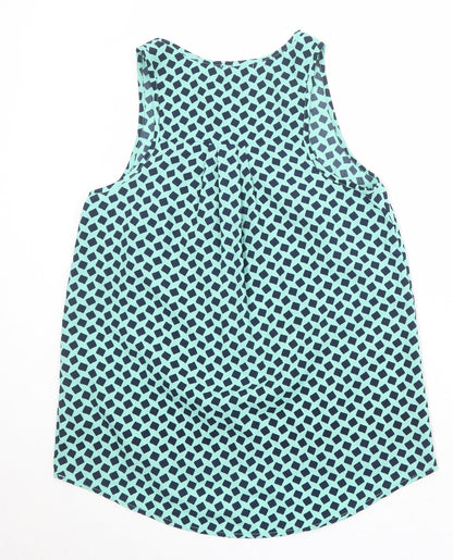Pleonie Womens Blue Geometric Polyester Basic Tank Size XS Scoop Neck
