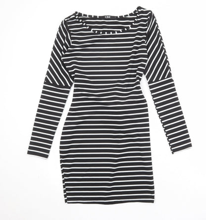 CBR Womens Black Striped Polyester T-Shirt Dress Size S Boat Neck Pullover