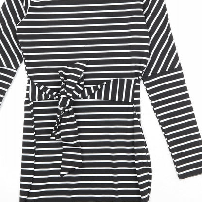 CBR Womens Black Striped Polyester T-Shirt Dress Size S Boat Neck Pullover