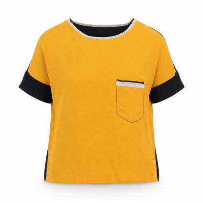 Zara Womens Orange Colourblock Polyester Basic T-Shirt Size S Round Neck