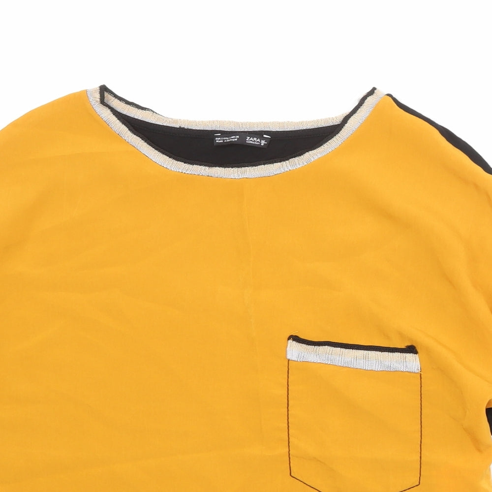Zara Womens Orange Colourblock Polyester Basic T-Shirt Size S Round Neck