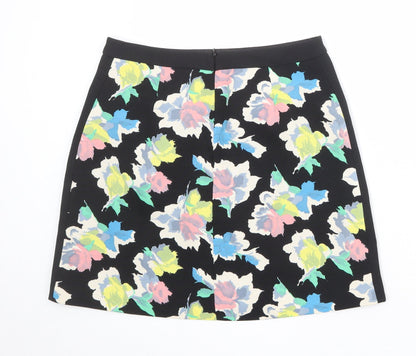 Oasis Womens Black Floral Polyester A-Line Skirt Size 10 Zip