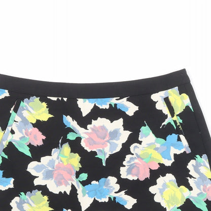 Oasis Womens Black Floral Polyester A-Line Skirt Size 10 Zip
