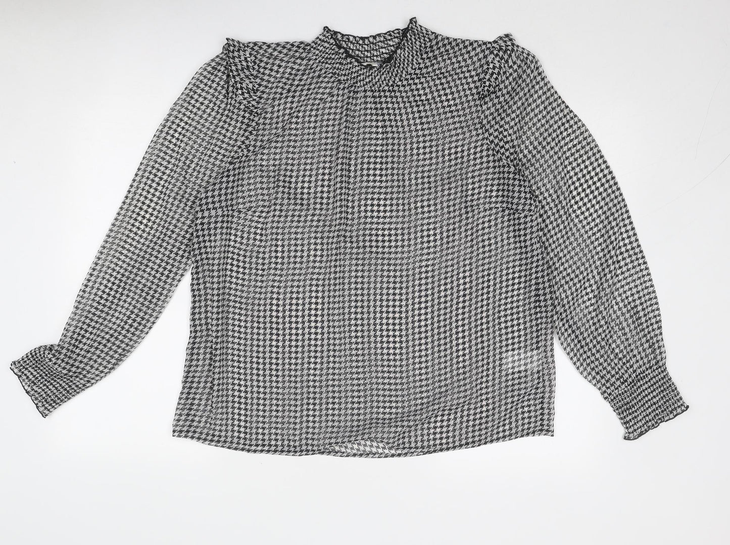 Cotton Traders Womens Black Geometric Polyester Basic Blouse Size 14 Mock Neck