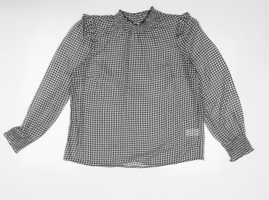 Cotton Traders Womens Black Geometric Polyester Basic Blouse Size 14 Mock Neck