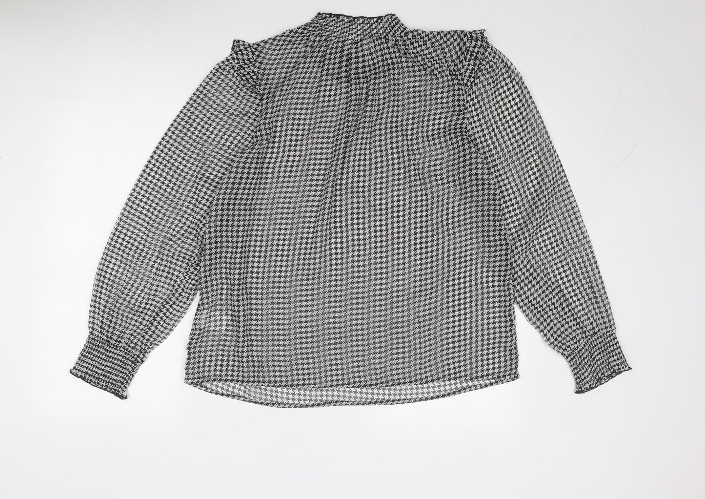 Cotton Traders Womens Black Geometric Polyester Basic Blouse Size 14 Mock Neck