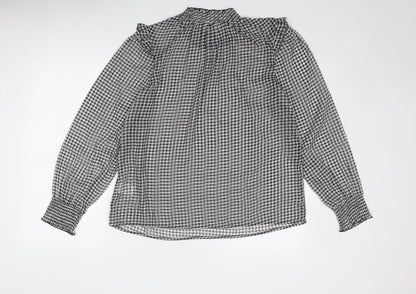 Cotton Traders Womens Black Geometric Polyester Basic Blouse Size 14 Mock Neck