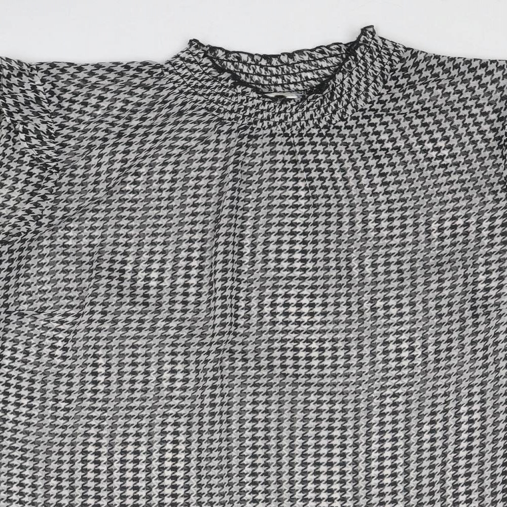 Cotton Traders Womens Black Geometric Polyester Basic Blouse Size 14 Mock Neck