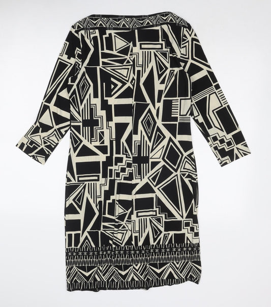 Wallis Womens Black Geometric Polyester A-Line Size S Round Neck Pullover