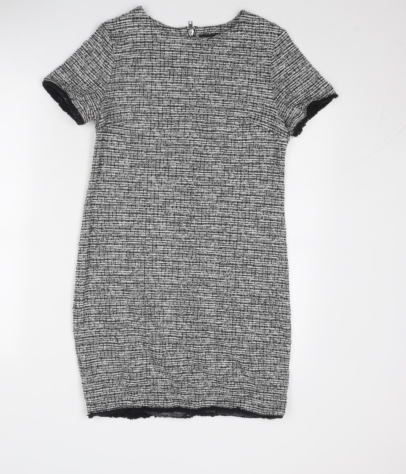 New Look Womens Grey Geometric Cotton Shift Size 8 Round Neck Zip