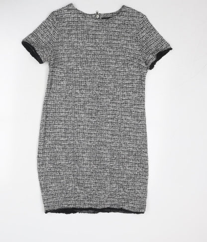 New Look Womens Grey Geometric Cotton Shift Size 8 Round Neck Zip