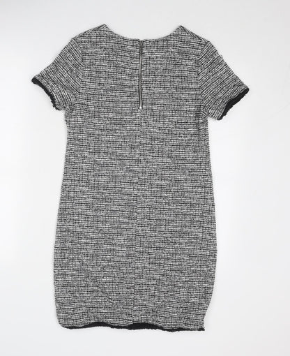 New Look Womens Grey Geometric Cotton Shift Size 8 Round Neck Zip