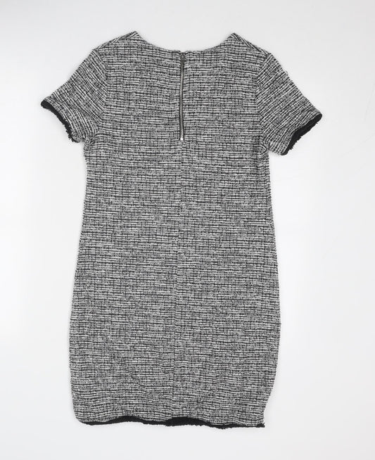 New Look Womens Grey Geometric Cotton Shift Size 8 Round Neck Zip
