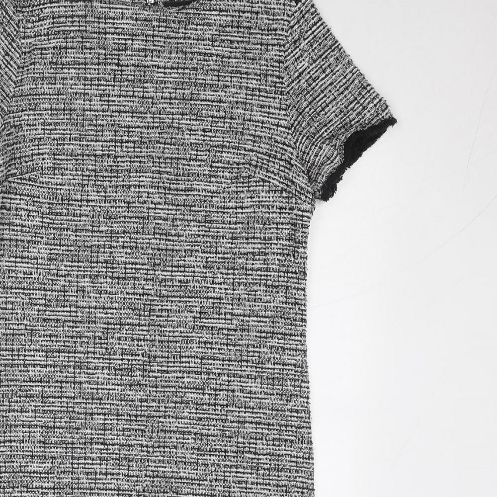 New Look Womens Grey Geometric Cotton Shift Size 8 Round Neck Zip