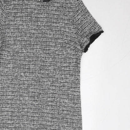 New Look Womens Grey Geometric Cotton Shift Size 8 Round Neck Zip