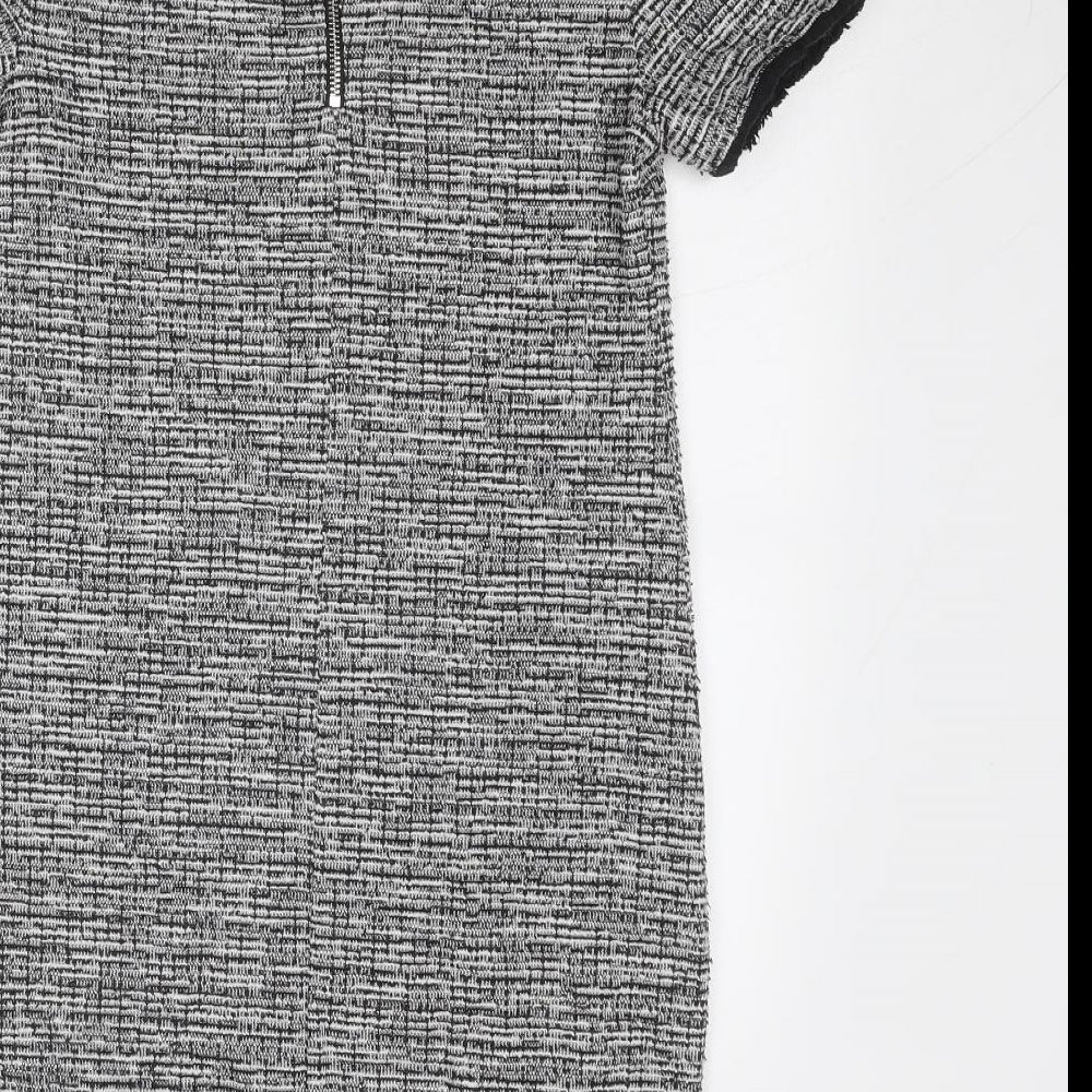 New Look Womens Grey Geometric Cotton Shift Size 8 Round Neck Zip