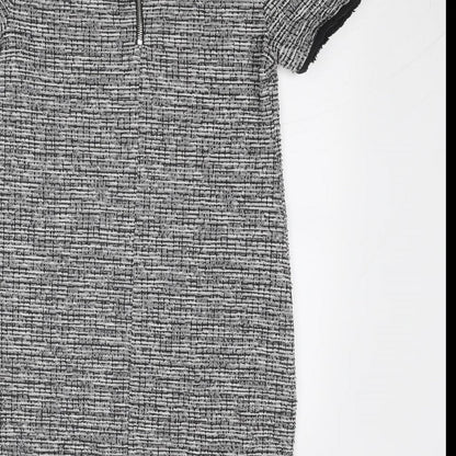 New Look Womens Grey Geometric Cotton Shift Size 8 Round Neck Zip