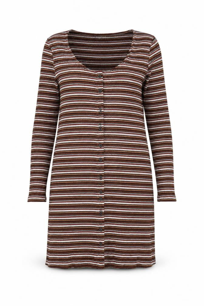 Topshop Womens Multicoloured Striped Polyester Shirt Dress Size 16 Round Neck Button
