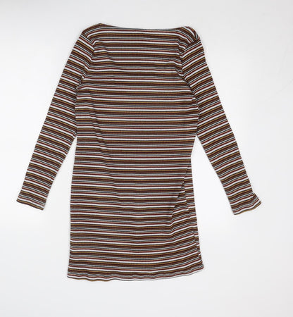 Topshop Womens Multicoloured Striped Polyester Shirt Dress Size 16 Round Neck Button