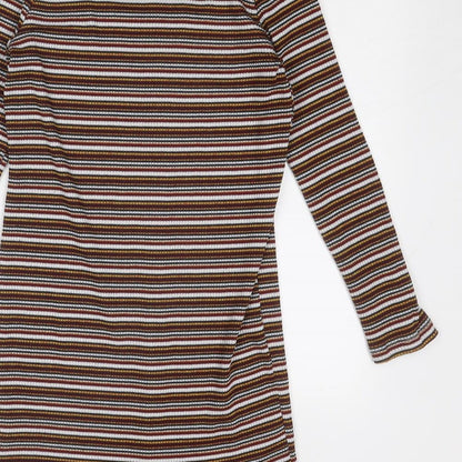 Topshop Womens Multicoloured Striped Polyester Shirt Dress Size 16 Round Neck Button