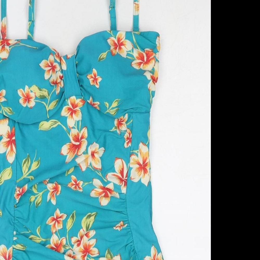 Bonmarché Womens Blue Floral Nylon One Piece Size 12