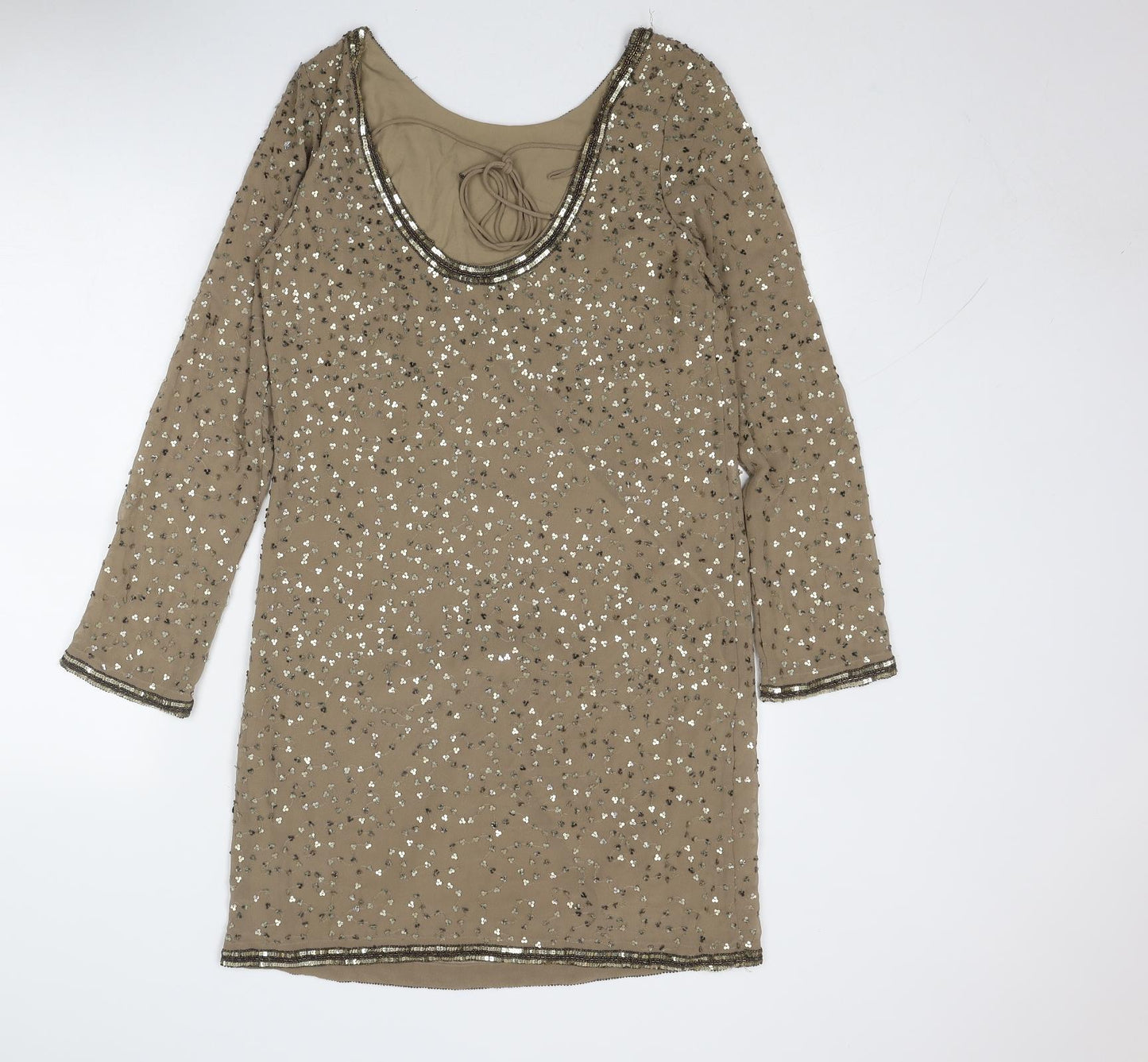 Phase Eight Womens Gold Polyester Shift Size 10 Round Neck Tie - Open Back