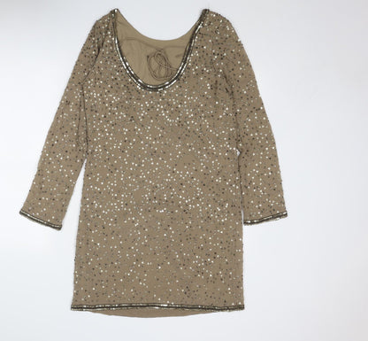 Phase Eight Womens Gold Polyester Shift Size 10 Round Neck Tie - Open Back