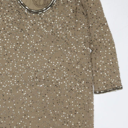 Phase Eight Womens Gold Polyester Shift Size 10 Round Neck Tie - Open Back