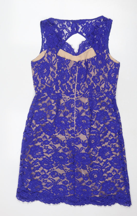 Oasis Womens Blue Polyamide Shift Size 14 V-Neck Zip