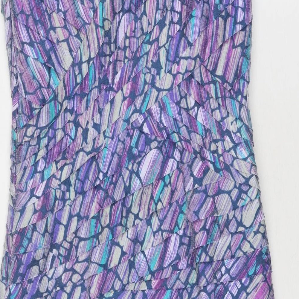 Alexon Womens Purple Geometric Viscose Shift Size 12 V-Neck Zip