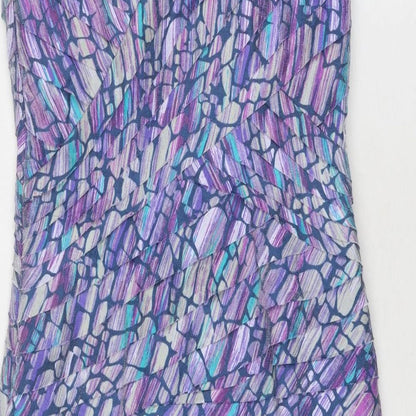 Alexon Womens Purple Geometric Viscose Shift Size 12 V-Neck Zip