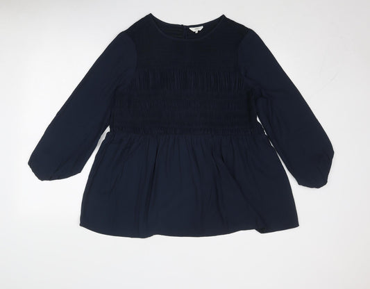 Cotton Traders Womens Blue Polyester Basic Blouse Size 12 Round Neck