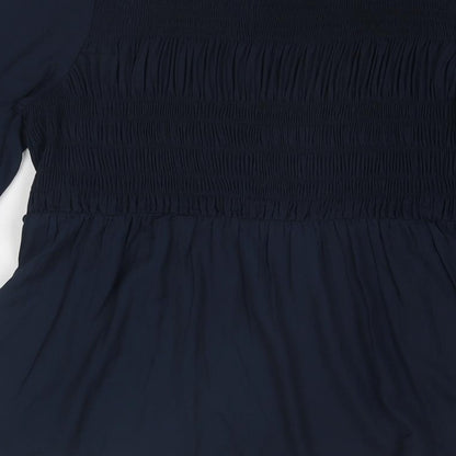 Cotton Traders Womens Blue Polyester Basic Blouse Size 12 Round Neck