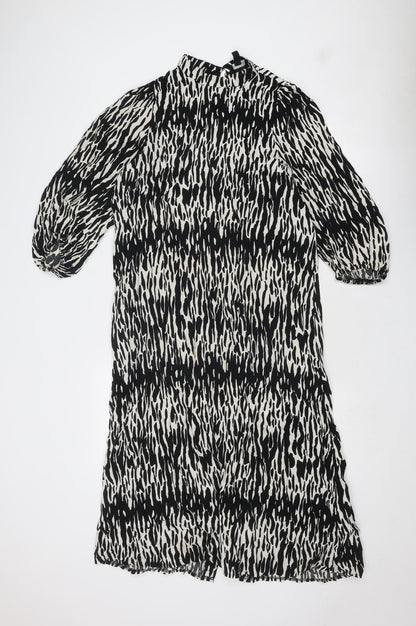 New Look Womens Black Geometric Viscose A-Line Size 12 Mock Neck Button