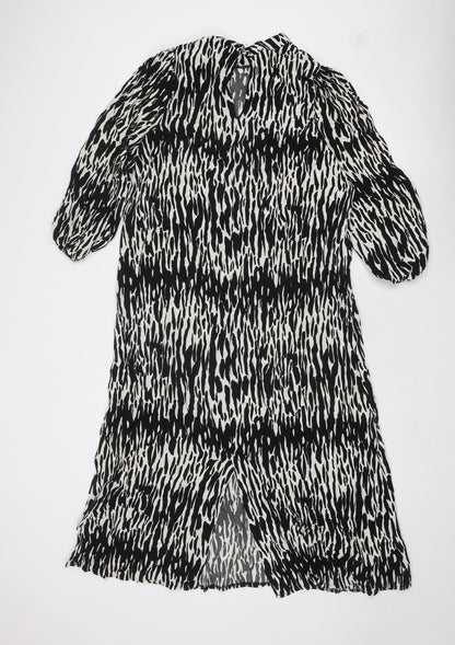New Look Womens Black Geometric Viscose A-Line Size 12 Mock Neck Button