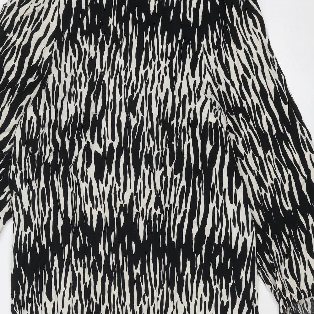 New Look Womens Black Geometric Viscose A-Line Size 12 Mock Neck Button