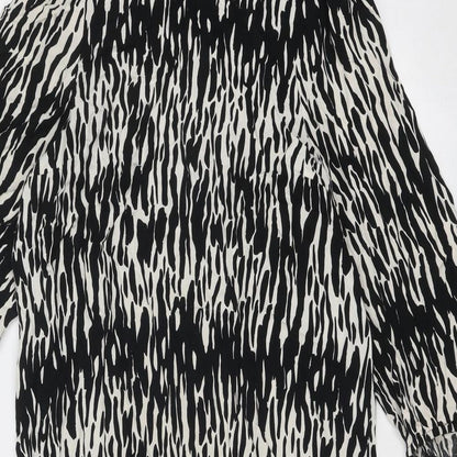 New Look Womens Black Geometric Viscose A-Line Size 12 Mock Neck Button