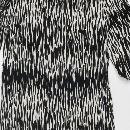 New Look Womens Black Geometric Viscose A-Line Size 12 Mock Neck Button