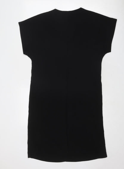 Topshop Womens Black Polyester T-Shirt Dress Size 8 V-Neck Pullover