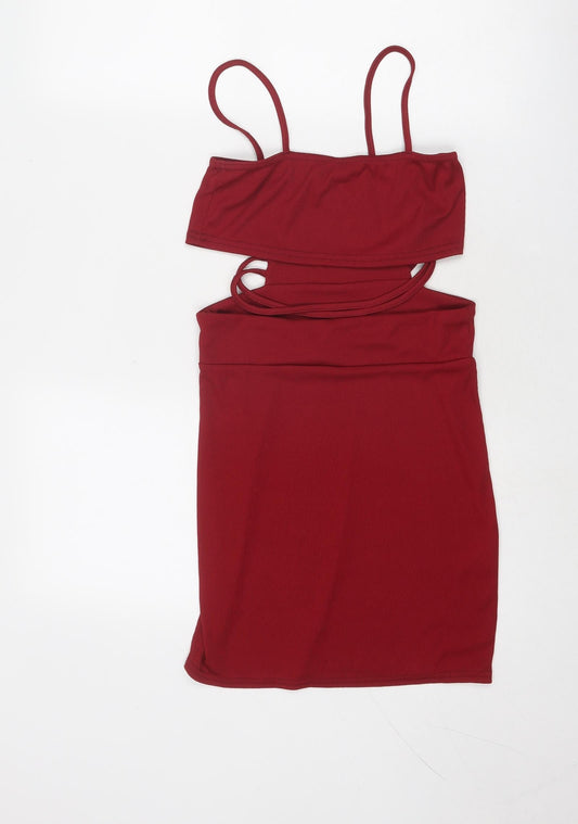 PRETTYLITTLETHING Womens Red Polyester Mini Size 8 Square Neck Pullover