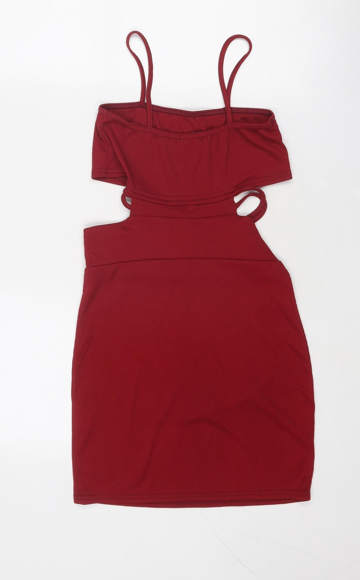 PRETTYLITTLETHING Womens Red Polyester Mini Size 8 Square Neck Pullover