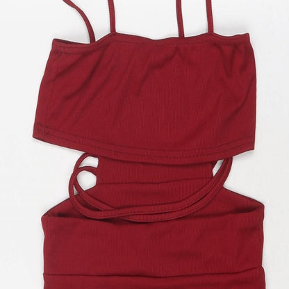 PRETTYLITTLETHING Womens Red Polyester Mini Size 8 Square Neck Pullover