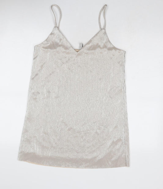 Divided by H&M Womens Silver Polyester Mini Size M V-Neck Pullover - Metallic