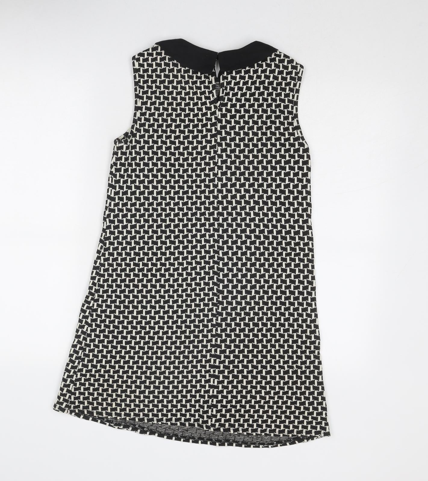Henry Holland Womens Black Geometric Cotton Shift Size 6 Collared Button