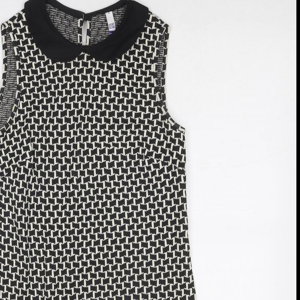 Henry Holland Womens Black Geometric Cotton Shift Size 6 Collared Button