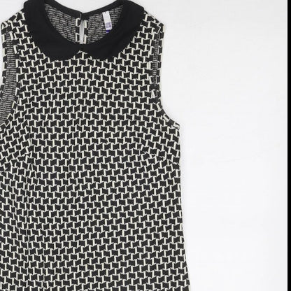 Henry Holland Womens Black Geometric Cotton Shift Size 6 Collared Button