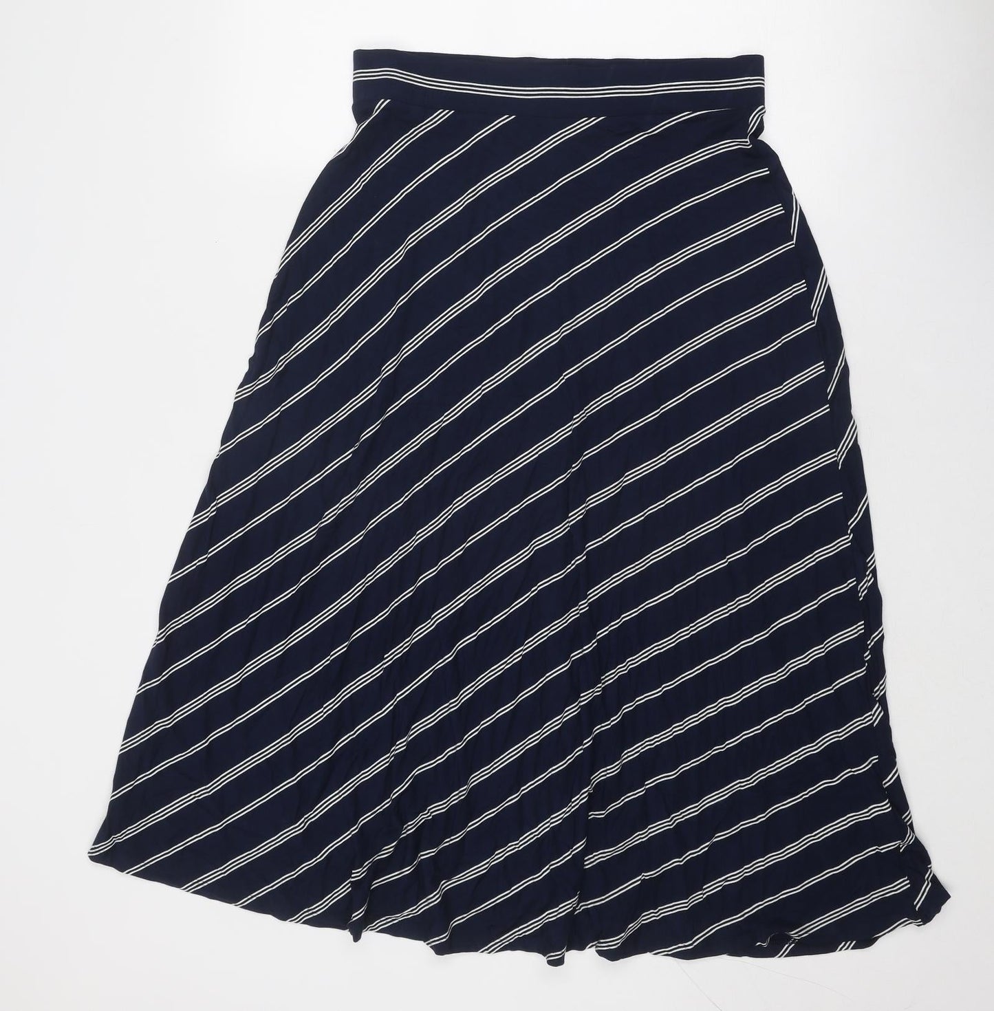 Marks and Spencer Womens Blue Striped Viscose Swing Skirt Size 12