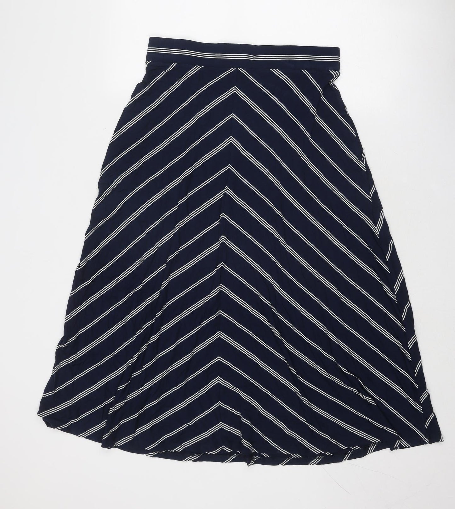 Marks and Spencer Womens Blue Striped Viscose Swing Skirt Size 12
