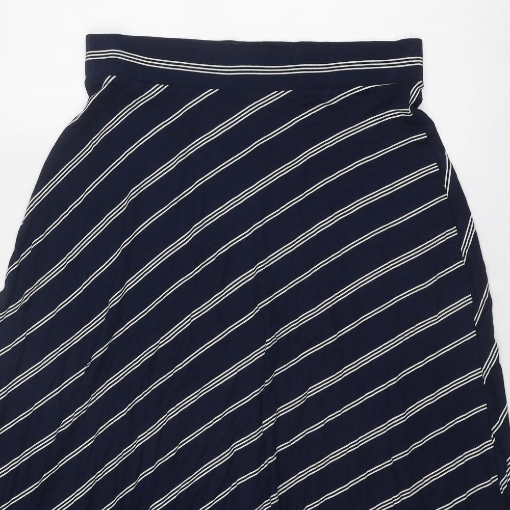 Marks and Spencer Womens Blue Striped Viscose Swing Skirt Size 12