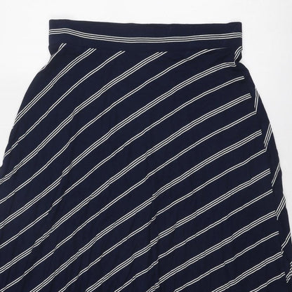 Marks and Spencer Womens Blue Striped Viscose Swing Skirt Size 12
